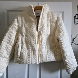 Fashion Nova Ivory Quilted Cable-Knit Bomber Jacket
